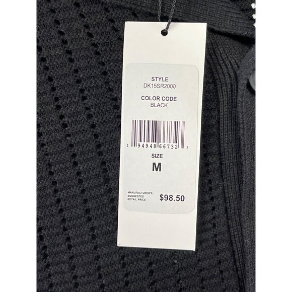 DKNY Mens  Size M Black Short-Sleeve Open-Knit Button-Up Shirt - Picture 9 of 11